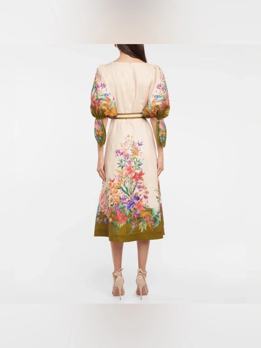 NWT Zimmermann Tropicana Tie-Sleeve Linen Midi Dress 🌸